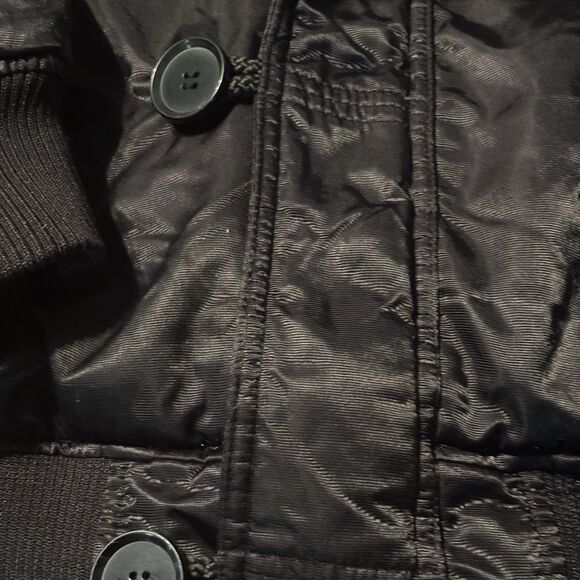 Southpole Women's M VTG Y2K Hooded Puffer Bomber Jacket Fur Trim Black Hip Hop - Picture 6 of 16